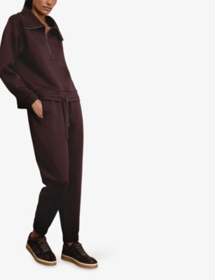 Reiss Womens Plum Laney Tapered Elasticated-waist Stretch-woven Jogging Bottoms In Purple