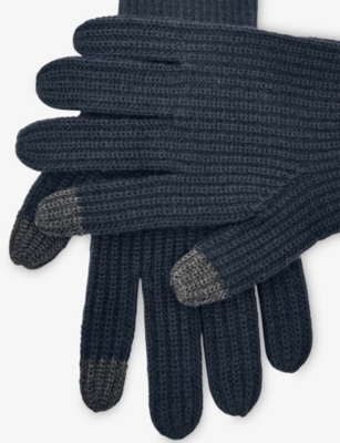 Reiss Mens Navy Lawson Ribbed Merino-wool Touchscreen Gloves In Blue