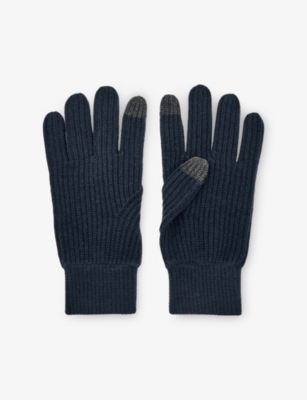 Reiss Mens Navy Lawson Ribbed Merino-wool Touchscreen Gloves In Blue