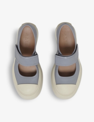 Marni Gray Calfskin Low-top Sneakers With Hook-and-loop Closure In Dolphin