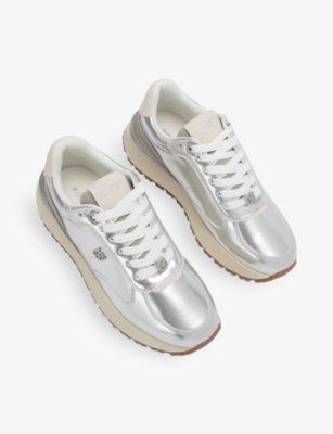 Kg Kurt Geiger Womens Louisa Logo-badge Faux-leather Low-top Trainers Silv In Silver