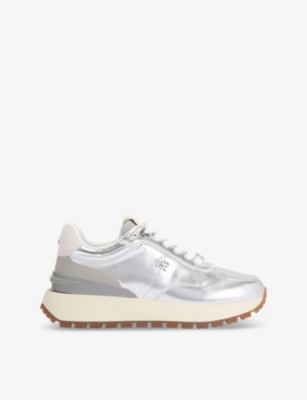 Kg Kurt Geiger Womens Louisa Logo-badge Faux-leather Low-top Trainers Silv In Silver
