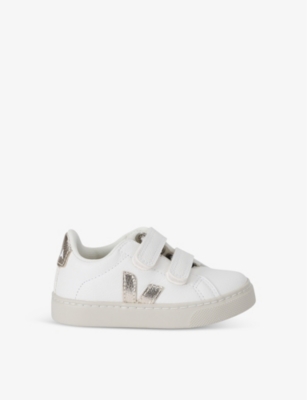 VEJA WHITE/OTH KIDS' ESPLAR LOGO-EMBROIDERED LEATHER LOW-TOP TRAINE 