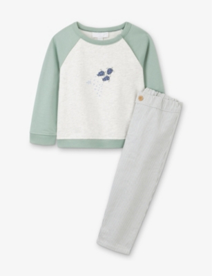 THE LITTLE WHITE COMPANY: Turtle-Embroidered Long-Sleeve Organic-Cotton Sweatshirt and Trouser Set 0-18 months