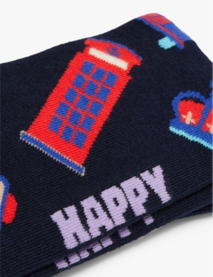 HAPPY SOCKS MENS BEST OF BRITISH COTTON-BLEND SOCKS NAVY 