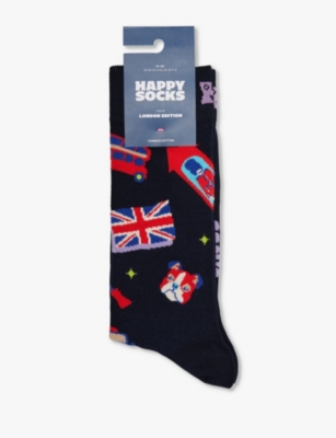 HAPPY SOCKS MENS BEST OF BRITISH COTTON-BLEND SOCKS NAVY 