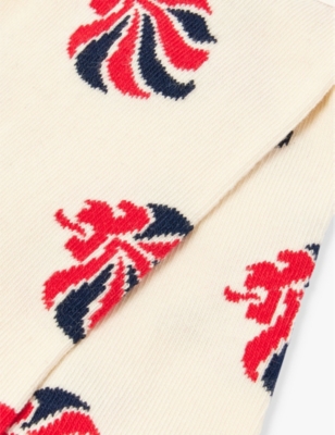 HAPPY SOCKS MENS HAPPY SOCKS X BEN SHERMAN TEAM GB LION STRETCH-ORGANIC-COTTON BLEND SOCKS WHITE 