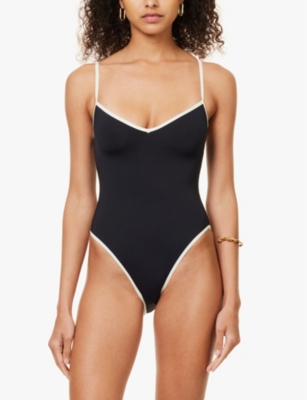 Monday Swimwear Ravello V-neckline Colour-block Swimsuit In Black/ivory Rec