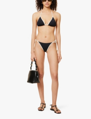 Monday Swimwear Palma Triangle Stretch Recycled-nylon Bikini Top In Black/ivory Rec