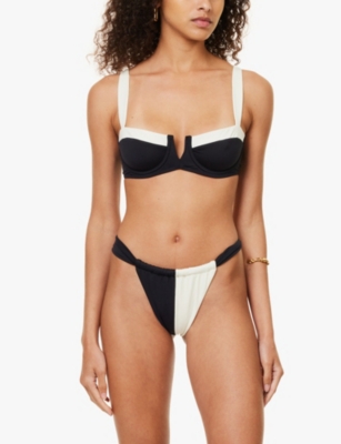 Clovelly Plunge-Neck Stretch-Woven Bikini Top