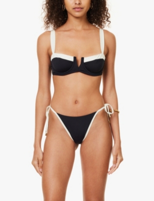 Shop Monday Swimwear Womens Black/ivory Rec Palma Self-tie Stretch-recycled Nylon Bikini Bottoms