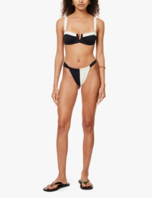 Monday Swimwear Malta Recycled-nylon-blend Bikini Bottoms In Black/ivory Rec