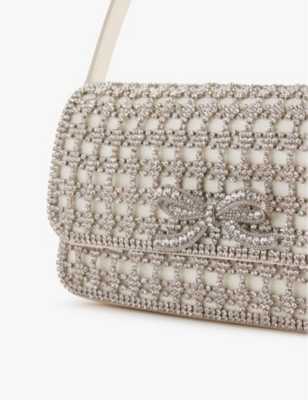 Shop Self-portrait Womens Bow-detail Crystal-embellished Shoulder Bag Cream