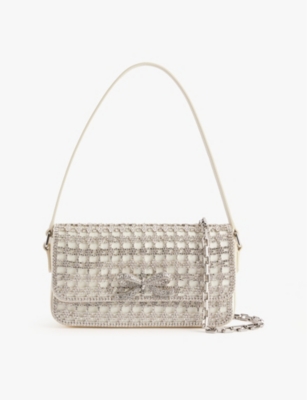 Shop Self-portrait Womens Bow-detail Crystal-embellished Shoulder Bag Cream