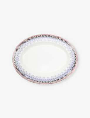 WEDGWOOD PATTERNED-TRIM OVAL BONE CHINA PLATTER 39CM 