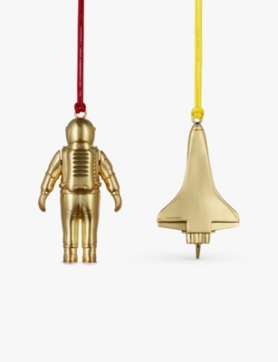 WATERFORD: Silver-toned set of two metal Christmas ornaments