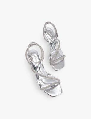 CARVELA WOMENS CARVELA PAPARAZZI LOW CRYSTAL-EMBELLISHED METALLIC HEELED SANDALS 