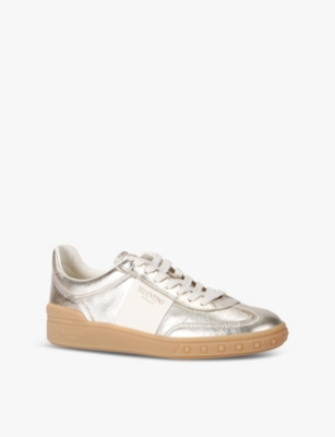 Valentino Village High-top Sneakers With Unique Leather Imperfections In Silver