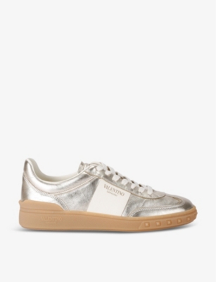 VALENTINO GARAVANI: Upvillage logo-panel metallic-leather low-top trainers