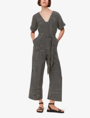 WHISTLES: Angled stripe-print short-sleeve woven jumpsuit