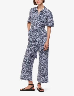 Whistles Flaming Leopard Jumpsuit In Blue