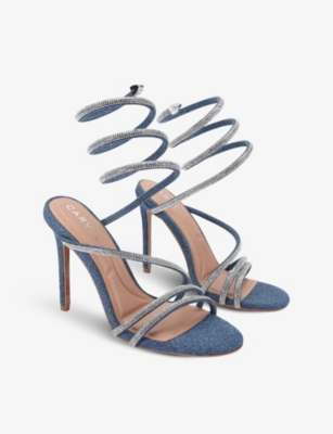 CARVELA WOMENS SPIRAL CRYSTAL-EMBELLISHED DENIM HEELED SANDALS EUR 40 / 7 UK 