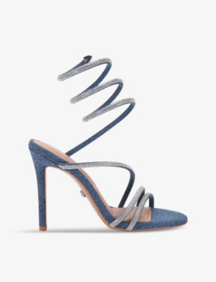 Carvela Womens Spiral Crystal-embellished Denim Heeled Sandals