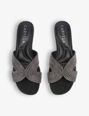 CARVELA WOMENS BLACK GALA BACKLESS CRYSTAL-EMBELLISHED MULES EUR 36 / 3 UK 