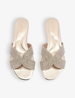 Carvela Womens Gold Gala Backless Crystal-embellished Mules In Gold