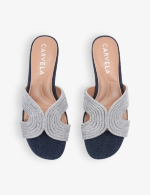 CARVELA WOMENS DENIM GALA BACKLESS CRYSTAL-EMBELLISHED WOVEN HEELED MULES EUR 37 / 4 UK 