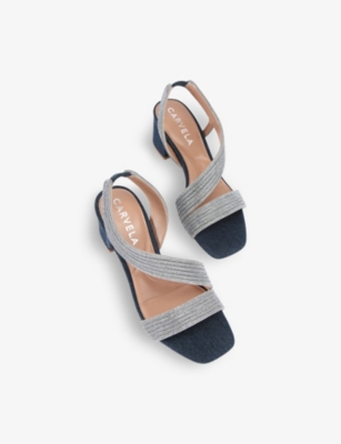 Carvela Womens Denim Gala Diamante-embellished Heeled Sandals In Denim