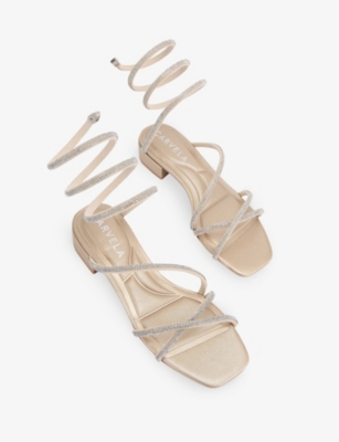 CARVELA WOMENS GOLD SPIRAL CRYSTAL-EMBELLISHED FAUX-LEATHER BLOCK-HEEL SANDALS EUR 36 / 3 UK 