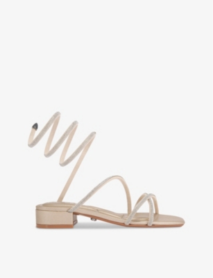 CARVELA: Spiral crystal-embellished faux-leather block-heel sandals