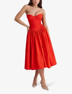 House Of Cb Womens Italian Tomato Elizabeth Sweetheart-neck Woven Midi Dress In Italian Tomato