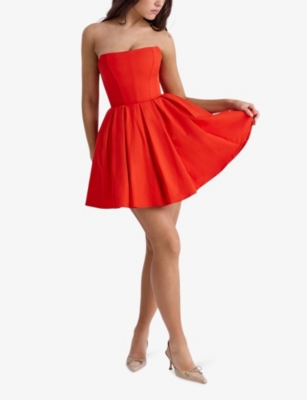 House Of Cb Womens Italian Tomato Emmanuela Strapless Woven Mini Dress In Italian Tomato