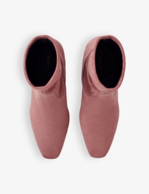 Lk Bennett Womens Pin-rose Harp Square-toe Suede Heeled Ankle Boots In Pin-rose