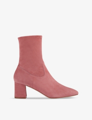 Lk Bennett Womens Pin-rose Harp Square-toe Suede Heeled Ankle Boots In Pin-rose