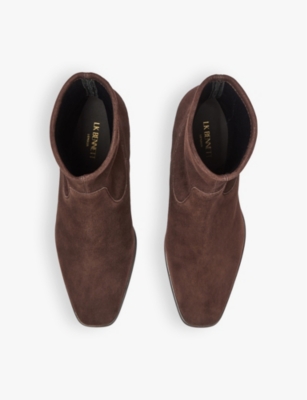 LK BENNETT: Harp square-toe suede heeled ankle boots
