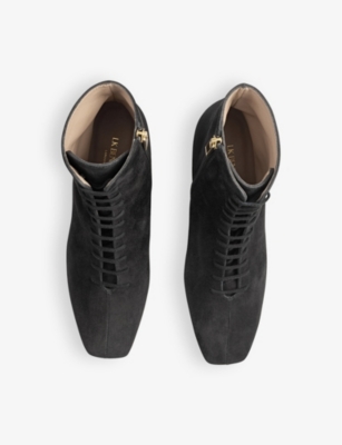 Lk Bennett Womens Bla-black Arabella Lace-up Suede Heeled Ankle Boots Eur 37 / 4 Uk In Bla-black