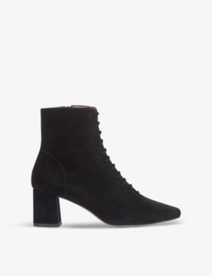 Lk Bennett Womens Bla-black Arabella Lace-up Suede Heeled Ankle Boots Eur 37 / 4 Uk In Bla-black