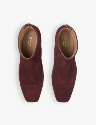 Lk Bennett Womens Bor-bordeaux Maxine Square-toe Suede Heeled Ankle Boots In Bor-bordeaux