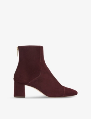 Lk Bennett Womens Bor-bordeaux Maxine Square-toe Suede Heeled Ankle Boots In Bor-bordeaux