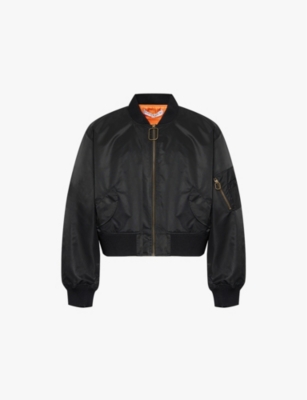 Jw Anderson Mens Black Brand-and-flower-patch Two-buttoned-pockets Relaxed-fit Shell Jacket