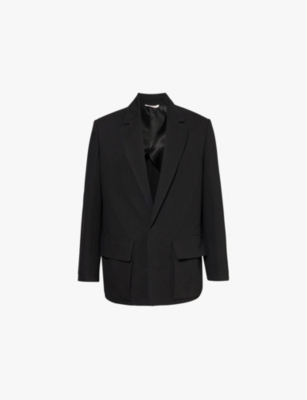 Shop Valentino Mens  Notched Lapels Flap Pockets Regular-fit Cotton Jacket In Nero