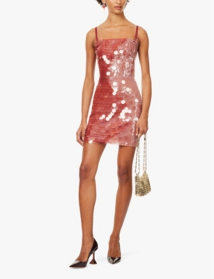 Shop Nensi Dojaka Womens Redwood Burl Sequin Square-neckline Sheer Woven Mini Dress Xs