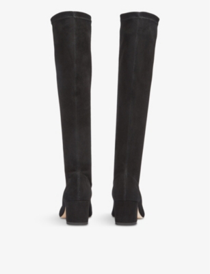 Lk Bennett Womens Bla-black Eldon Block-heel Suede Knee-high Boots In Bla-black