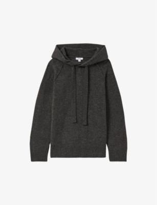 Reiss Womens Charcoal Charlie Drawstring Wool-cashmere Knitted Hoody