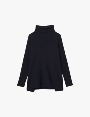 Reiss Womens Navy Sophia Drop-shoulder Roll-neck Knitted Jumper