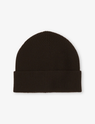 Reiss Womens Filipa Contrast-trim Wool-blend Beanie Hat Chocolat In Brown