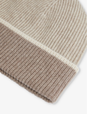 Reiss Blend Tipped Beanie Hat Wool Knitted In Taupe